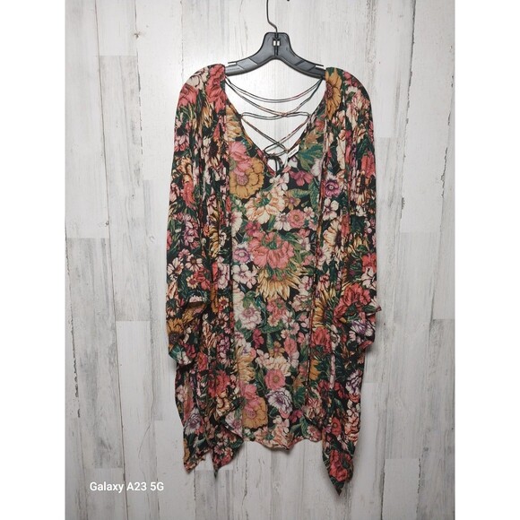Billabong One Size Lace Back Floral Open Front Kimono - Picture 1 of 5